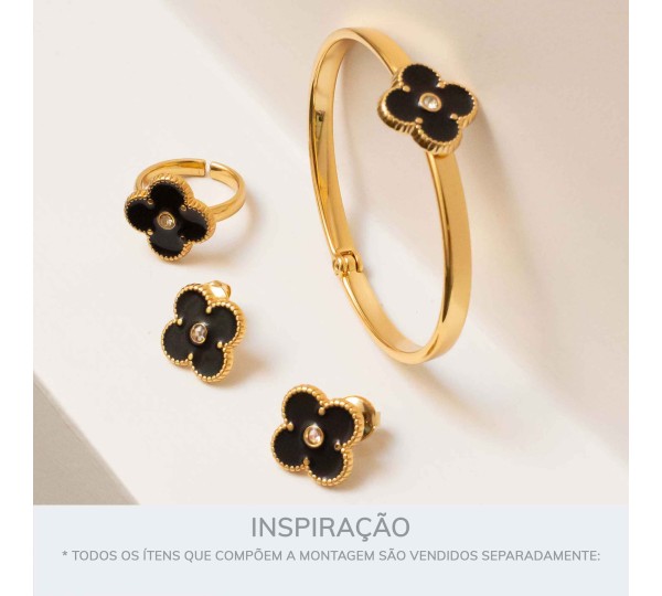 Bracelete Dourado Trevo Preto 68mm