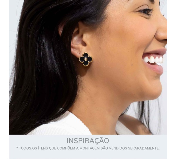Brinco Trevo Ouro com Preto 18mm
