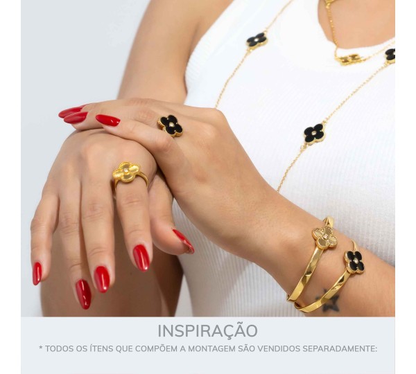 Anel Trevo Ouro com Preto N° 21