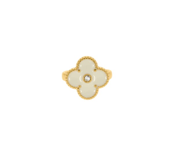 Anel Trevo Ouro com Off White N° 21