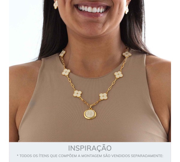 Pingente Trevo Ouro com Off White 18mm
