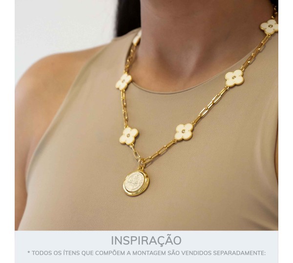 Pingente São Bento Ouro com Off White 27mm