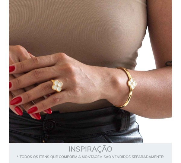 Anel Trevo Ouro com Off White N° 21