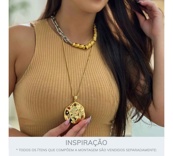 Pingente Grande Mineral Dourado 56mm