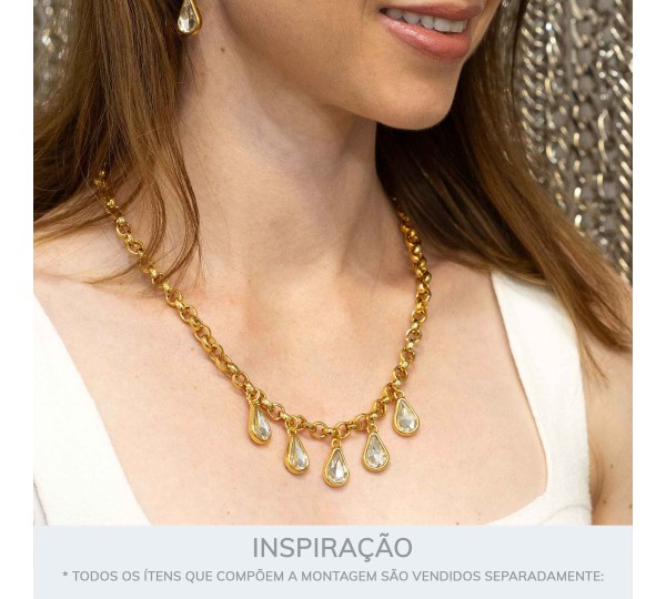Pingente Gota Ouro com Strass Cristal 19mm