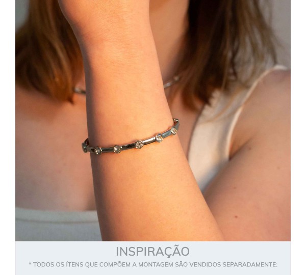 Bracelete Prateado Shine com Strass 68mm