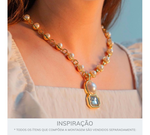 Pingente com Duas Saídas Ouro com Pérola 18mm