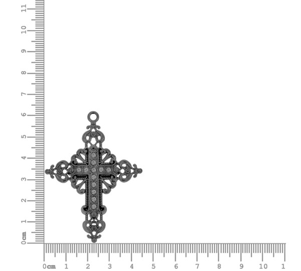 Pingente Cruz Arabescada Grafite sem Strass 62mm