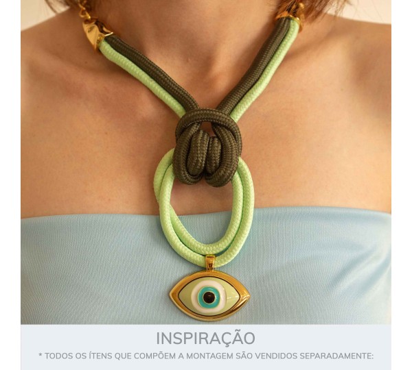Maxi Pingente Olho Grego Verde com Ouro 41mm