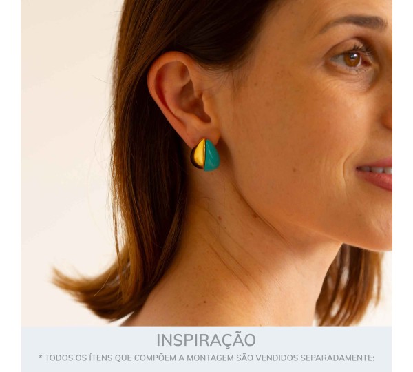 Brinco Gota Dourado com Azul Tiffany 21mm