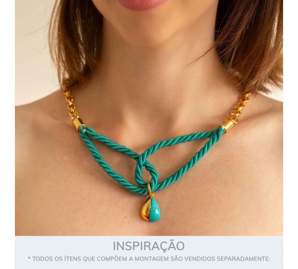Pingente Gota Ouro com Azul Tiffany 24mm