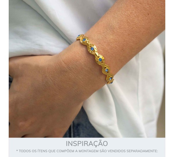 Bracelete Olho Grego Dourado com Azul 66mm