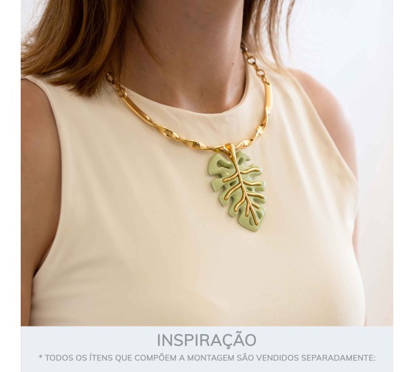 Pingente Folha Verde Menta com Ouro 60mm