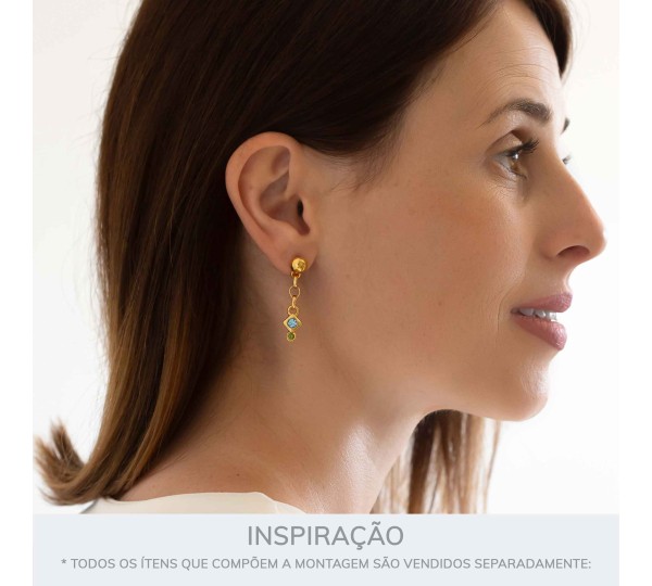 Pingente Dourado Duo Strass Azul e Verde14mm