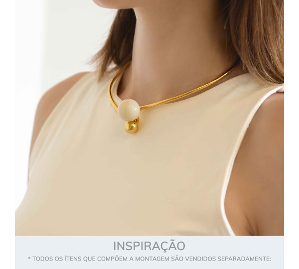 Colar Esferas Dourado com Off White 138mm