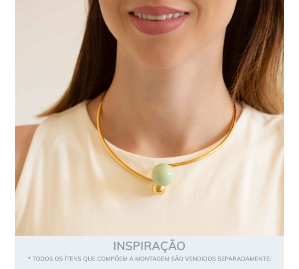 Colar Esferas Dourado com Verde Menta 138mm