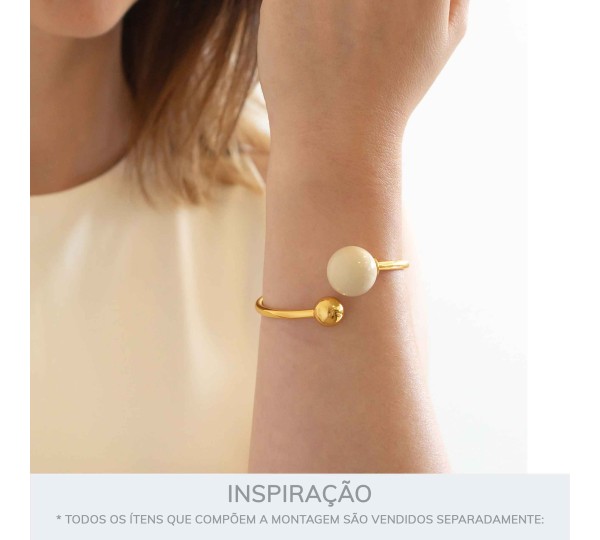 Bracelete Dourado Esferas com Off White 65mm