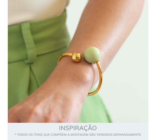 Bracelete Dourado Esferas com Verde Menta 65mm