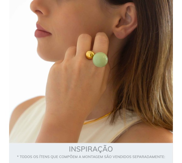 Maxi Anel Dourado Esferas com Verde Menta N° 20
