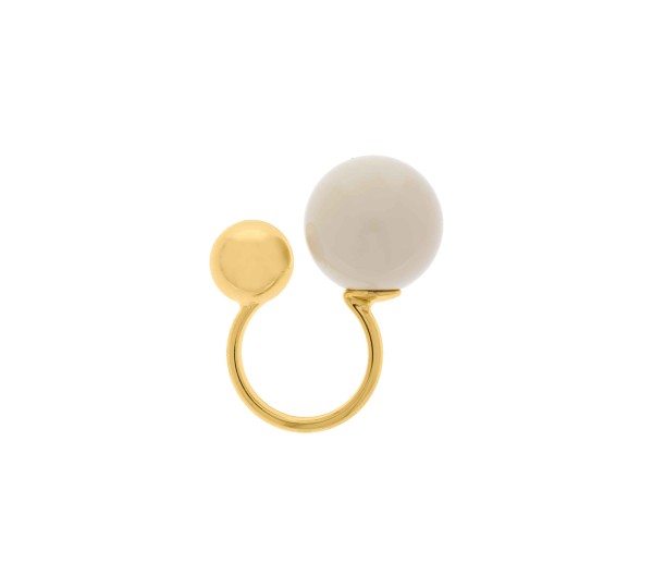 Maxi Anel Dourado Esferas com Off White N° 20