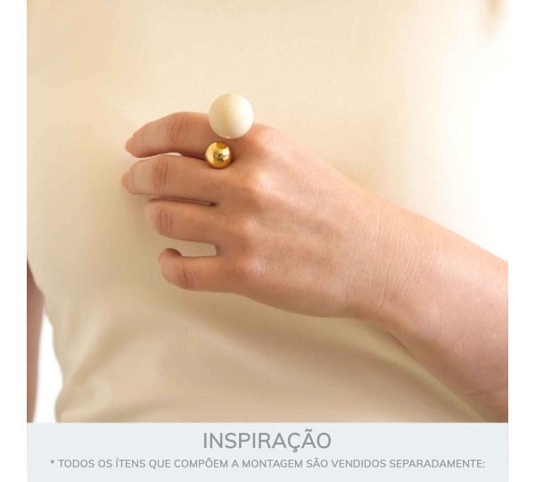 Maxi Anel Dourado Esferas com Off White N° 20
