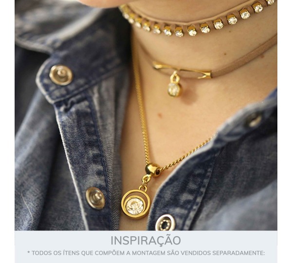 Pingente Redondo Ouro com Strass 17mm