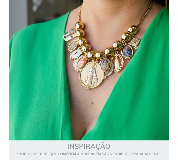 Pingente Nossa Senhora das Graças Ouro com Strass 47mm