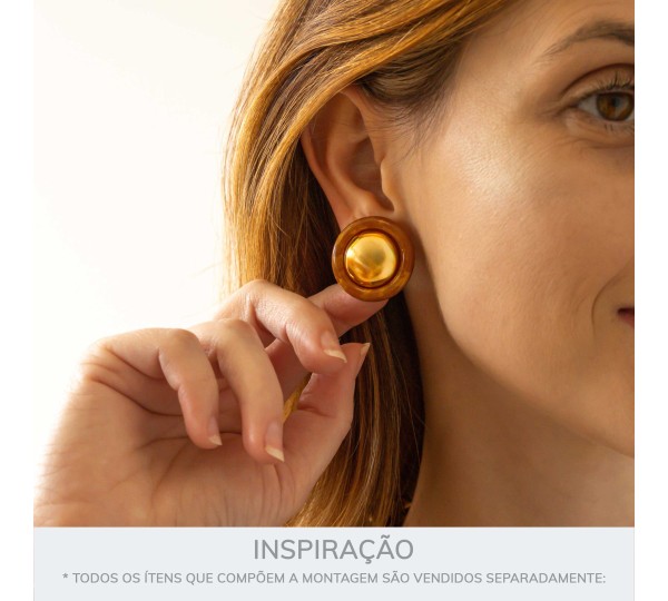 Brinco de Esfera Ouro com Caramelo Mesclado 26mm