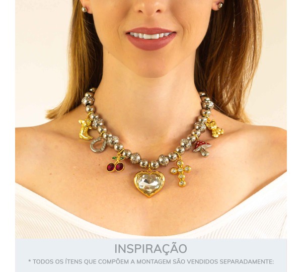 Pingente Coração Precioso Ouro com Strass 30MM