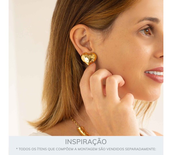 Brinco Coração Martelado Ouro 20mm