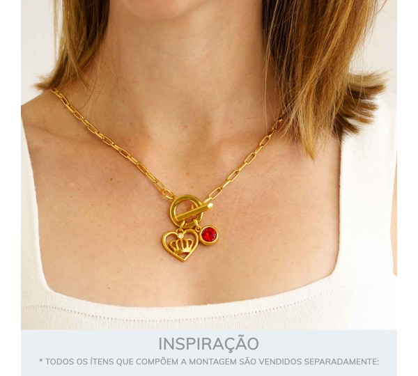 Pingente Coração com Coroa Ouro 21mm