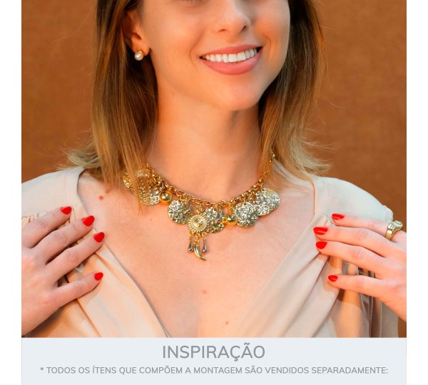 Pingente Redondo com Textura Ouro 23mm