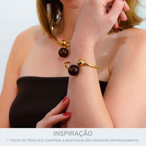 Bracelete Dourado Esferas com Café Translúcido 65mm