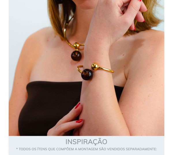 Bracelete Dourado Esferas com Café Translúcido 65mm