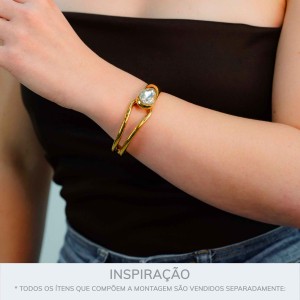 Bracelete Dourado com gota de Cristal 69mm