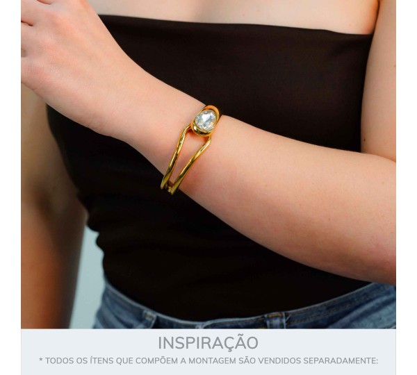 Bracelete Dourado com gota de Cristal 69mm