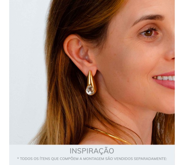Brinco Dourado com Gota de Cristal 32mm