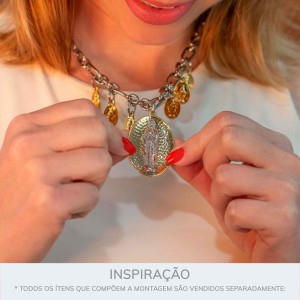 Pingente Nossa Senhora de Lourdes Ouro com Níquel 44mm