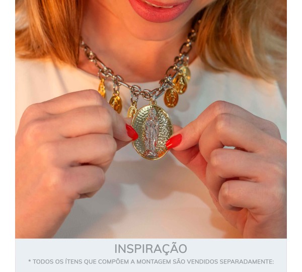 Pingente Nossa Senhora de Lourdes Ouro com Níquel 44mm