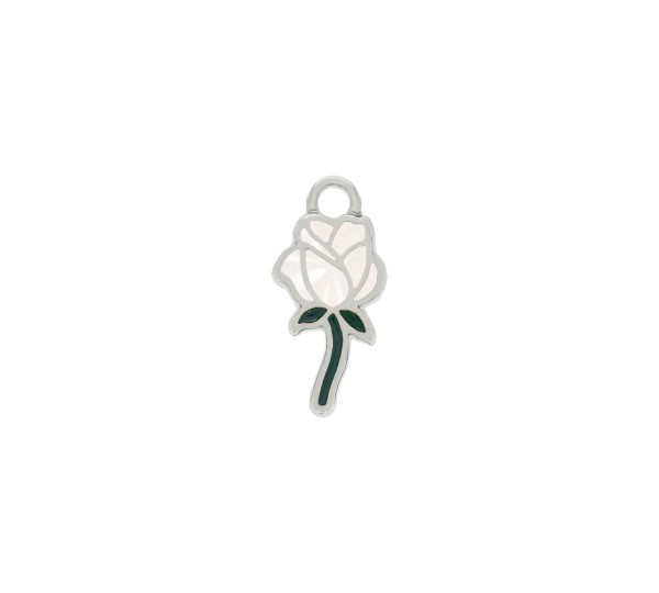 Pingente Rosa Níquel com Branco 20mm