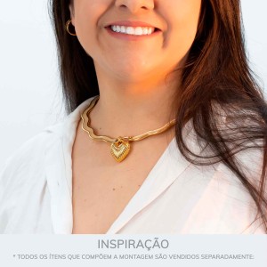 Pingente Coração Gomos Ouro 27mm