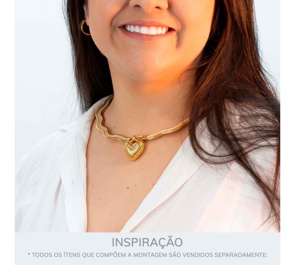 Pingente Coração Gomos Ouro 27mm