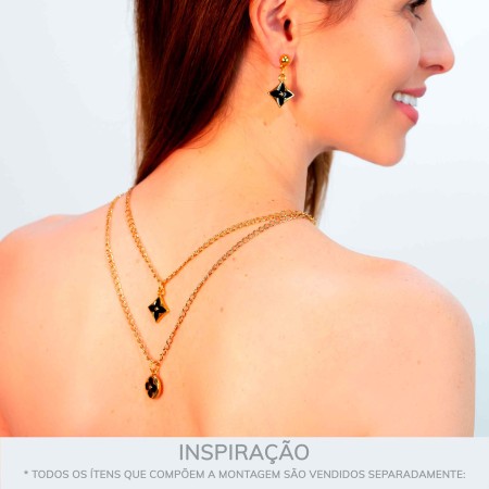 Pingente Flor Estrelar Dourado com Preto 21mm
