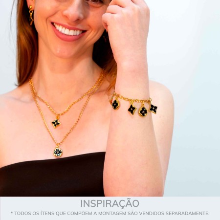 Pingente Flor Dourado com Preto 19mm