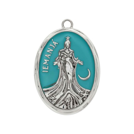 Pingente Iemanjá Prata com Tiffany 48mm
