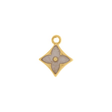 Pingente Flor Estrelar Dourado com Pérola 21mm