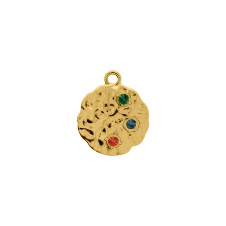 Pingente Medalha Mística e Orgânica Ouro com Pintura Colorida 24mm