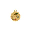Pingente Medalha Mística e Orgânica Ouro com Pintura Colorida 24mm