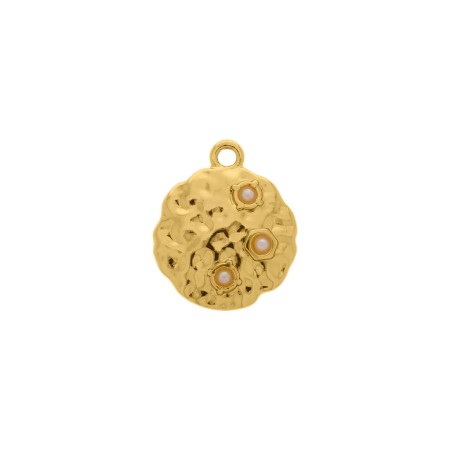 Pingente Medalha Orgânica Ouro com Pérola 24mm