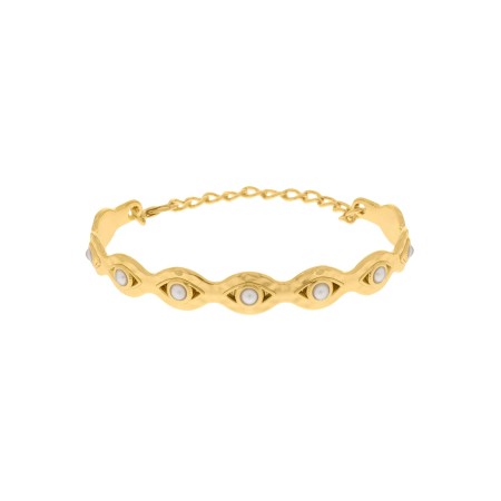 Bracelete Olho Grego Dourado com Pérola 66mm
